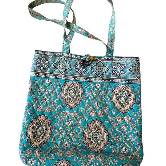 Handbags - Vera Bradley Elegant Tourquise and Tan Patterned Tote Bag